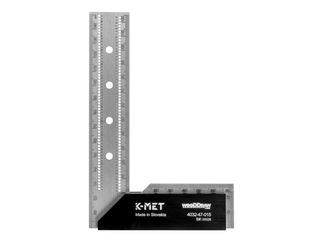 Équerre d’ébéniste en acier inoxydable pour traçage wooDDraw line avec graduation en mm 150x100 mm