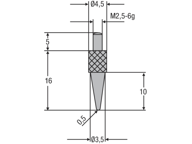 Náhradní dotek úchylkoměru M2,5 - ocelový (0710166)