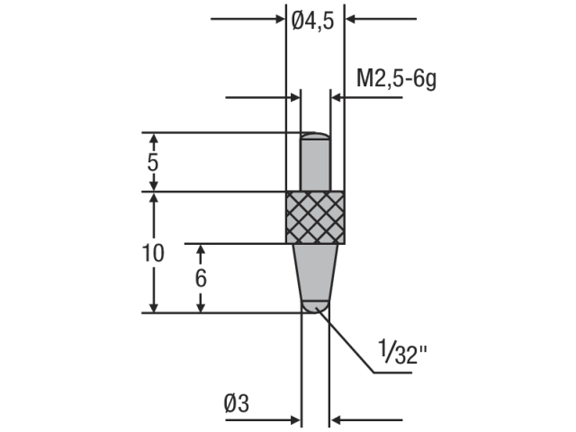 Náhradní dotek úchylkoměru M2,5 - ocelový (0710193)