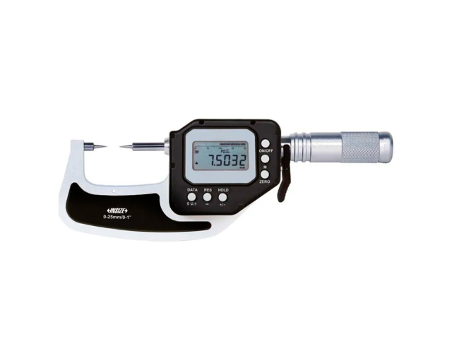 Digitální mikrometr s hroty INSIZE 15°, 0-25mm/0,01mm, rychloposuv, IP67, s datovým rozhraním (3354-25)