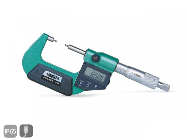 Digital micrometer with thin measuring faces 0-25/0.001 mm, type B INSIZE (3533-25BA)