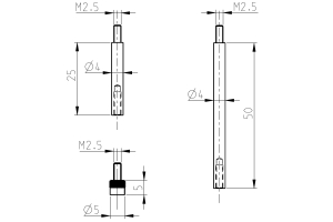Dotek Sylvac plochý M2.5, d=5mm se 2 nástavci 25/50 mm (905.2206)